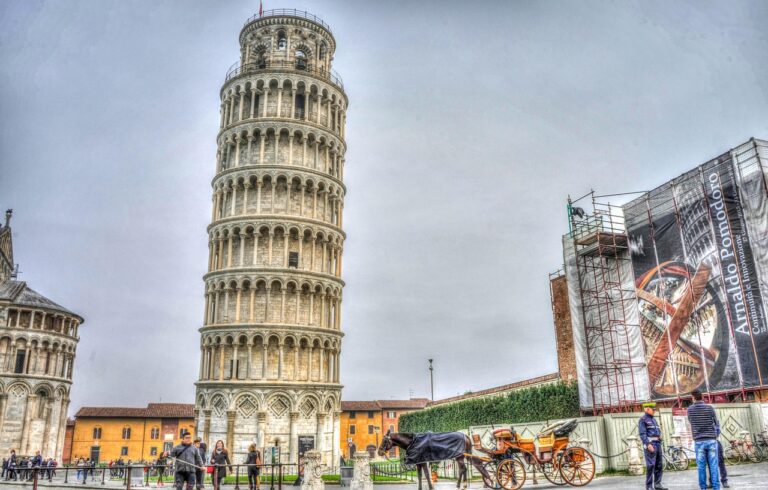 leaning tower of pisa, italy, tuscany, pisa, horse and buggy, statue, landscape, europe, nature, travel, italian, scenic, sky, scenery, tourism, outdoor, scene, landscape background